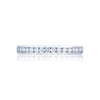 Sleek and smooth; this elegant diamond wedding band hugs channel set round brilliant diamonds halfway around the band. A perfect complement to your Tacori diamond engagement ring; but stunning all on its own.