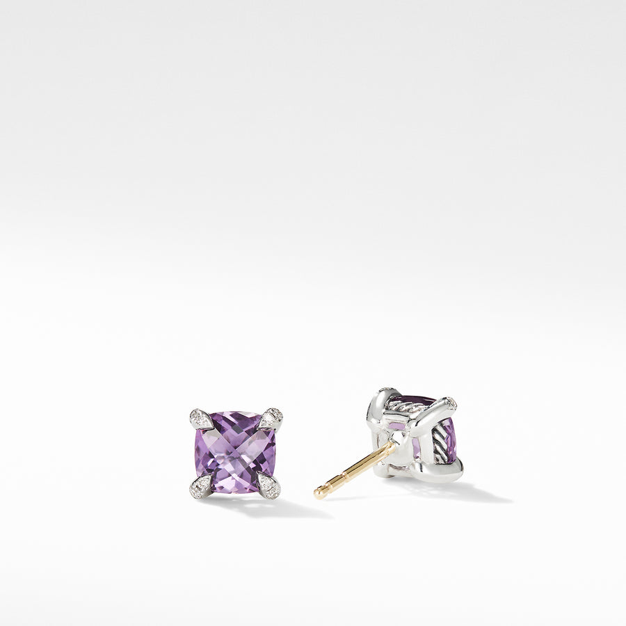 David Yurman Chatelaine Stud Earrings with Amethyst and Diamonds- E16330DSSAAMDI