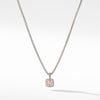 Sterling silver ��� Faceted morganite, 7x7mm, Pav? diamonds, 0.17 total carat weight,  ��� Baby box chain, 1.7mm wide ��� Pendant, 11x11mm ��� Lobster clasp-