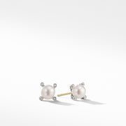 Sterling silver  White cultured freshwater pearls, bleached, 6mm diameterPav? diamonds, 0.03 total carat weight  Earring, 7 x 7mm