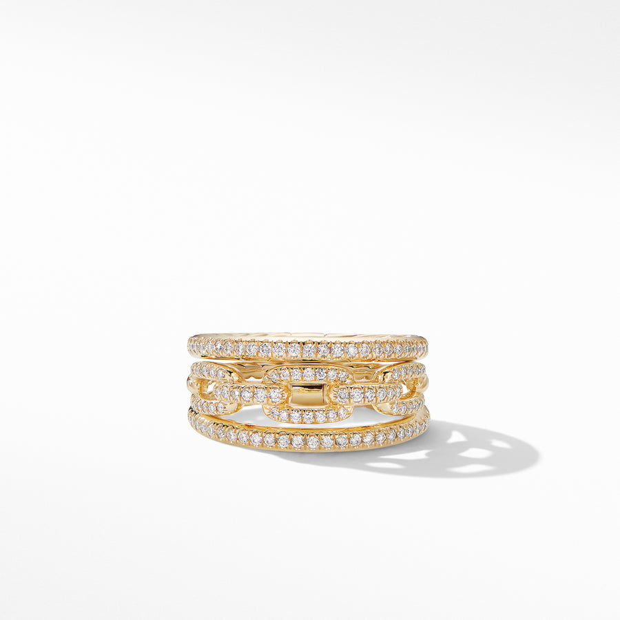 David Yurman Stax Three-Row Chain Link Ring in 18K Yellow Gold and Diamonds - R14872D88ADI-192740976865