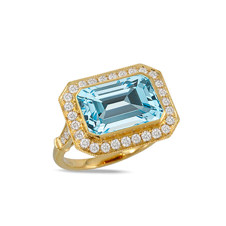 Doves 18K Yellow Gold Sky Blue Topaz & Diamond Ring- R9797BT
