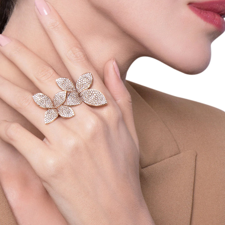 Pasquale Bruni 18K Rose Gold Giardini Segreti Double Flower Diamond Ring - 15250R-11