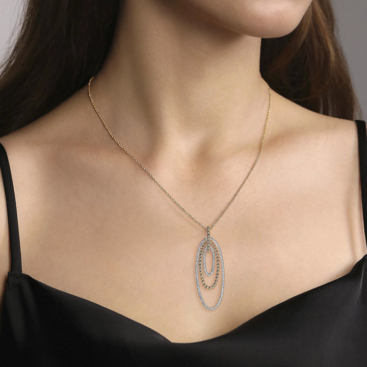 Gabriel & Co. 14K White-Yellow Gold Multi Oval Bujukan Diamond Pendant Necklace - NK7279M45JJ