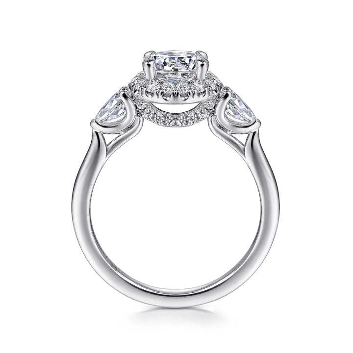 Gabriel & Co 14k White Gold Round Halo Three-Stone Engagement Ring - ER14789R4W44JJ