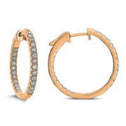 Set in 18K rose gold, the warm gold discs reflect the fire and brilliance of these 1.00ctw round shaped diamonds. Whether youre shopping for a gift for her or simply treating yourself, these earrings are a perfect staple for everyday wear!