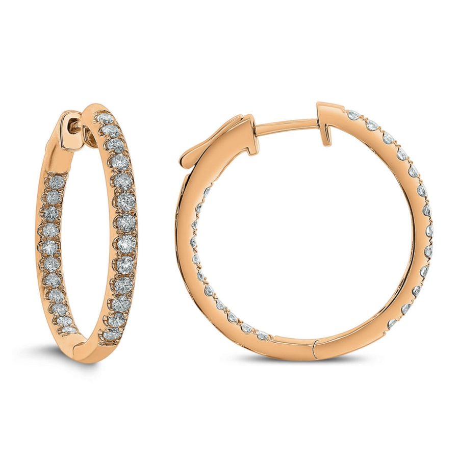 Set in 18K rose gold, the warm gold discs reflect the fire and brilliance of these 1.00ctw round shaped diamonds. Whether youre shopping for a gift for her or simply treating yourself, these earrings are a perfect staple for everyday wear!