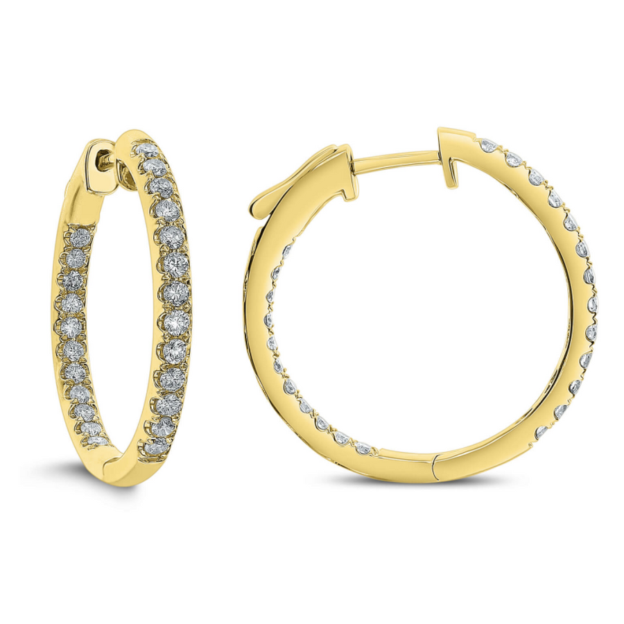 Set in 18K yellow gold, the warm gold discs reflect the fire and brilliance of these 1.00ctw round shaped diamonds. Whether youre shopping for a gift for her or simply treating yourself, these earrings are a perfect staple for everyday wear!