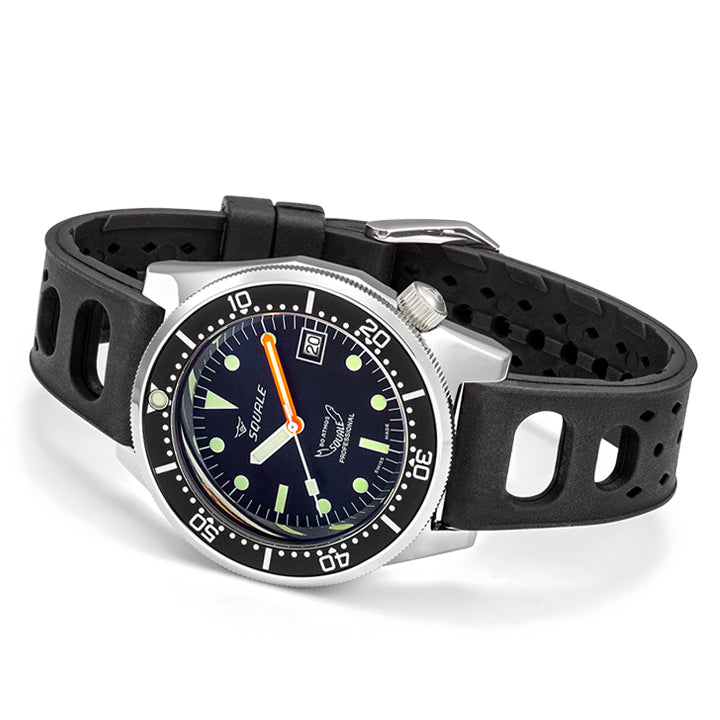 Squale 1521 Classic Black on Black Rubber Strap - 1521CL.NT