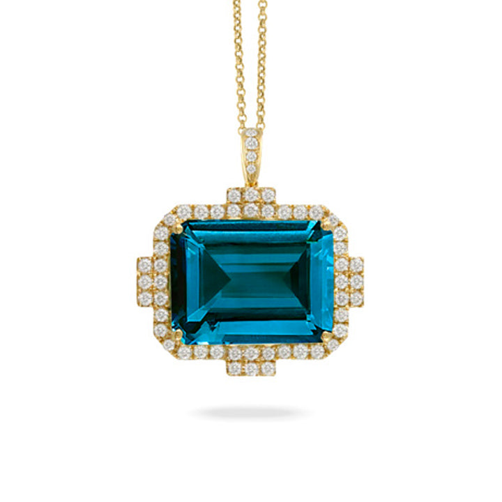Doves 18k Yellow Gold London Blue Topaz & Diamond Necklace- P10676LBT-Y