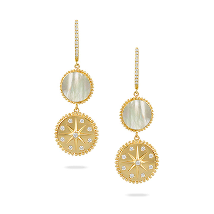Doves 18K Yellow Gold Mother of Pearl Diamond Medallion Drop Earrings - E10265WMP