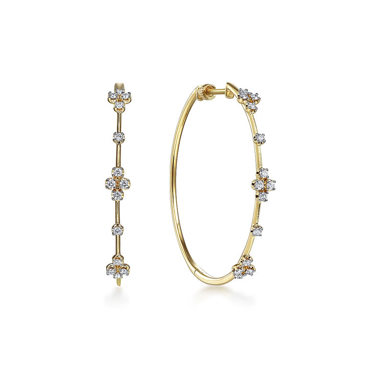 Gabriel & Co. 14K Yellow Gold Prong Set Quad Cluster Diamond Hoop Earrings - EG13673Y45JJ