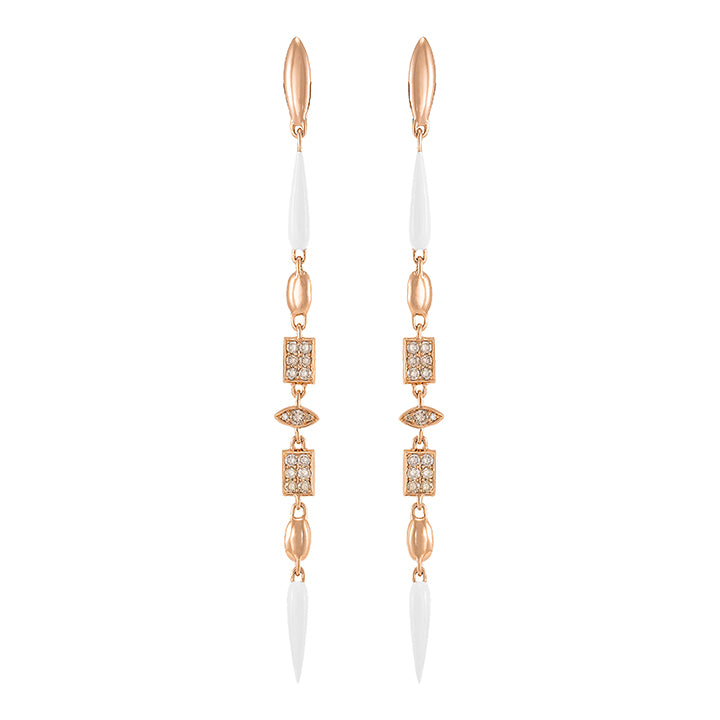 Etho Maria 18K Rose Gold Brown Diamond & White Ceramic Drop Earrings - HE2875LH56481