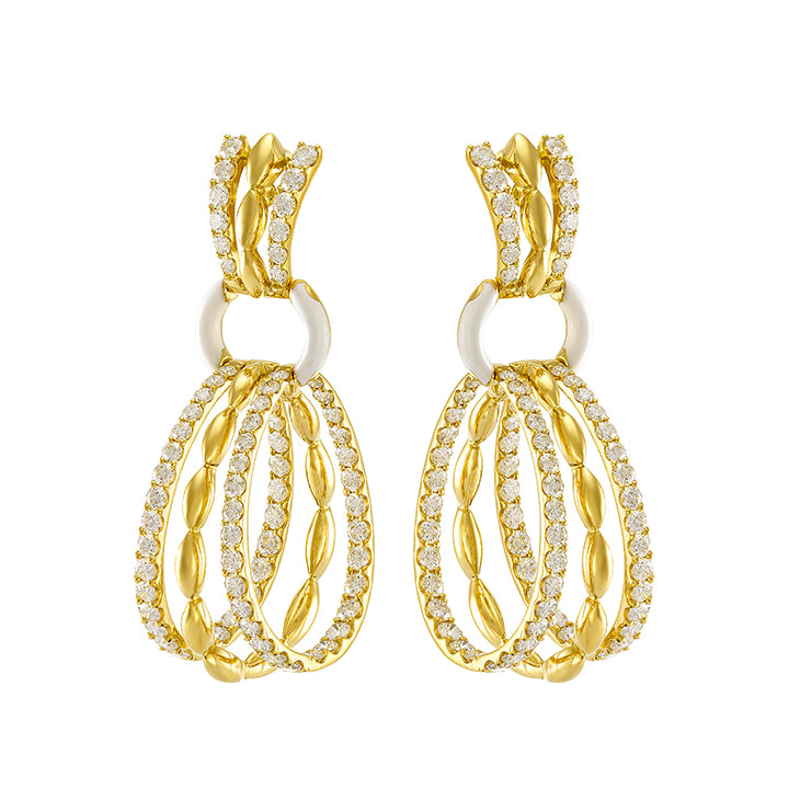 Etho Maria 18K Yellow Gold Diamond & White Ceramic Drop Earrings - HE3073LH58248
