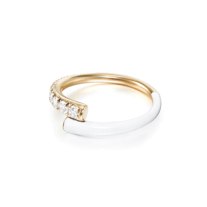 Melissa Kaye 18K Gold Lola White Enamel Pinky Ring