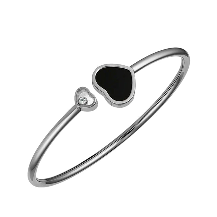 Chopard 18K White Gold Diamond & Black Onyx Happy Hearts Bangle Bracelet - 857482-1203