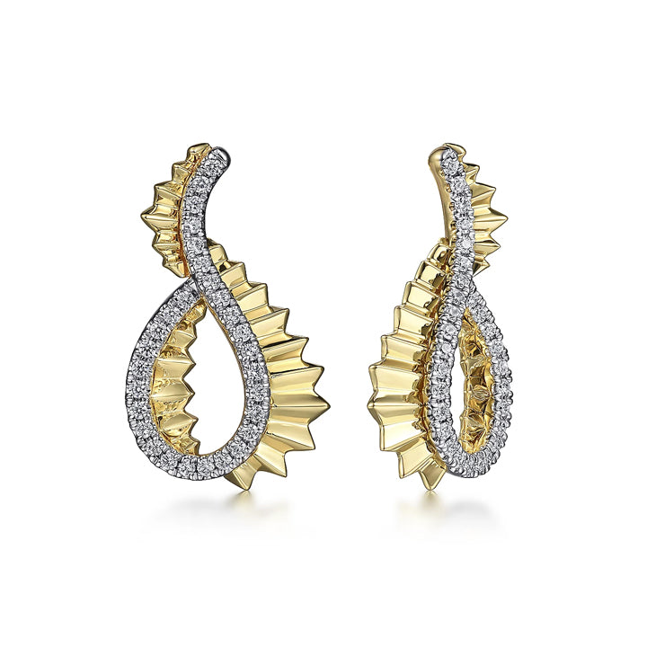 Gabriel & Co. 14K Yellow Gold Diamond Earring Stud Earrings in Swirl Shape With Diamond Cut Texture - EG14855Y45JJ