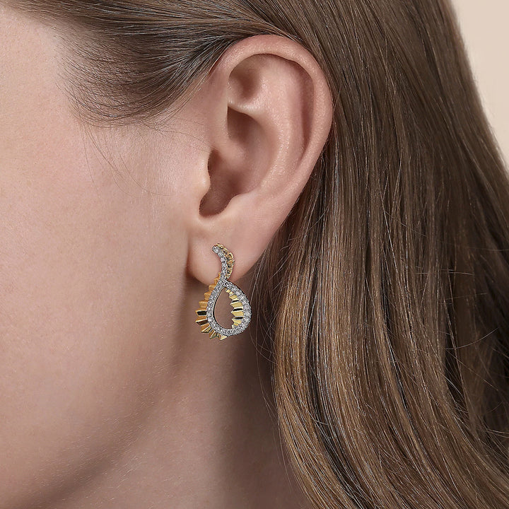 Gabriel & Co. 14K Yellow Gold Diamond Earring Stud Earrings in Swirl Shape With Diamond Cut Texture - EG14855Y45JJ