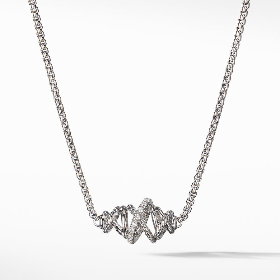 Crossover Single Station Necklace  with Diamonds