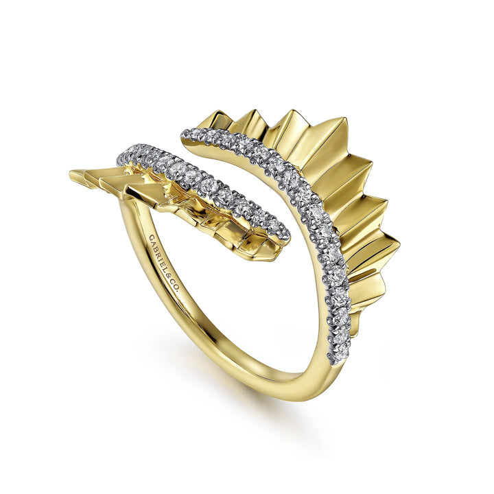 Gabriel & Co 14K Yellow Gold Diamond Bypass Ring with Diamond Cut Texture - LR52414Y45JJ
