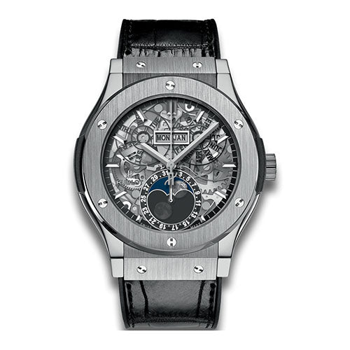 An elegant watch will always deliver sophistication and style- and this timepiece from Hublot brings you just that. This Gents watch can definitely be an awe-striking piece once you lay eyes upon it. With a Polished bezel, this treasure represents delicate craftsmanship. The Titanium case that houses this  pieces  mechanism is also evidence of the quality that comes from this stylish item. Also important to note is the With anti-reflective coating, Scratch resistant sapphire crystal that protect