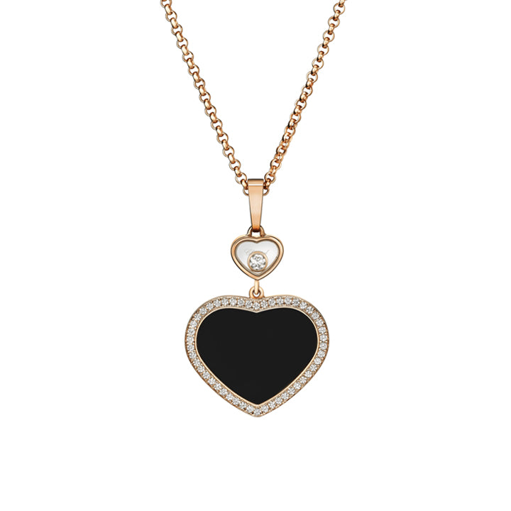 Chopard 18k Rose Gold Happy Hearts Black Onyx Diamond Necklace- 79A074-5201