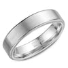 A wedding band in white gold with a brushed center and polished edges.