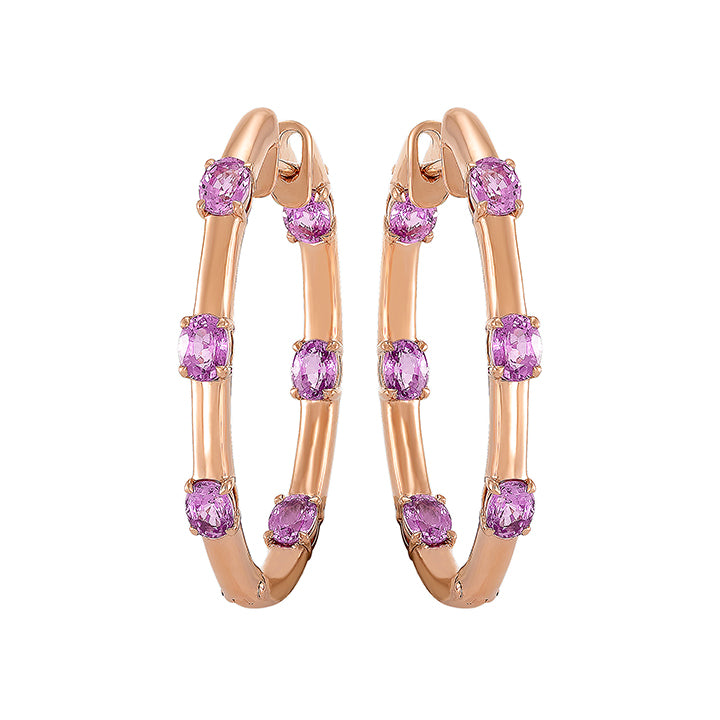 Etho Maria 18K Rose Gold Pink Sapphire Oval Hoop Earrings - HE2948LH57362