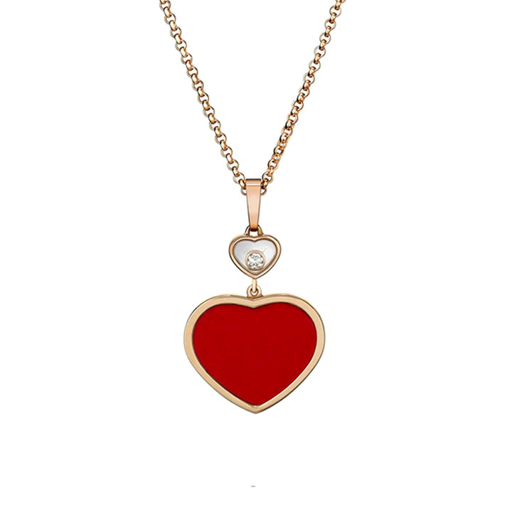 Chopard 18k Rose Gold Happy Hearts Red Stone Necklace- 797482-5801