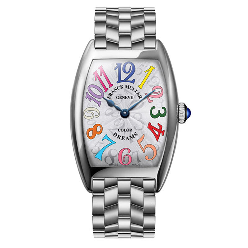 Stainless Steel Case, 25 x 35mm Case Size, White Dial with Color Dreams Numbers, Stainless Steel Bracelet Strap