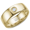 A wedding band in yellow gold with rope detaining on the sides and a round diamond.