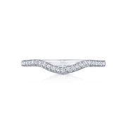 Wave hello to our newest wedding band shape; sure to fit the Tacori Bride whos looking for a unique and unconventional twist to the traditional wedding band. Pav? set diamonds curve halfway round a platinum and diamond band. 