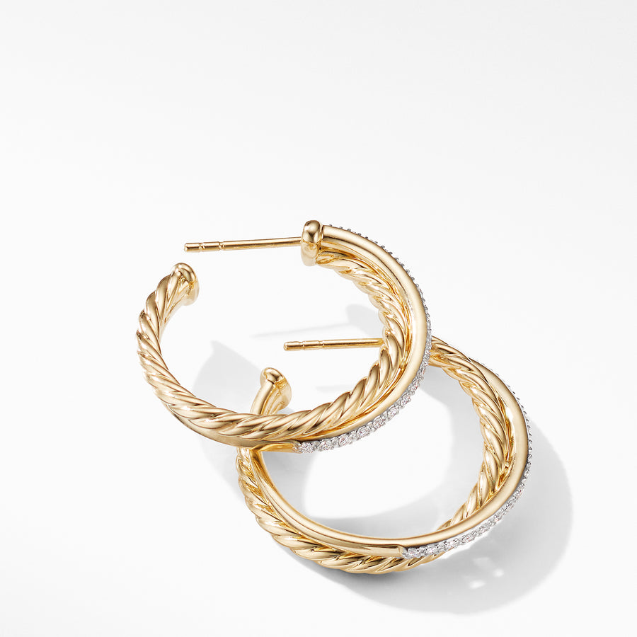 David Yurman Crossover Medium Hoop Earrings in 18K Yellow Gold with Diamonds - E14522D88ADI