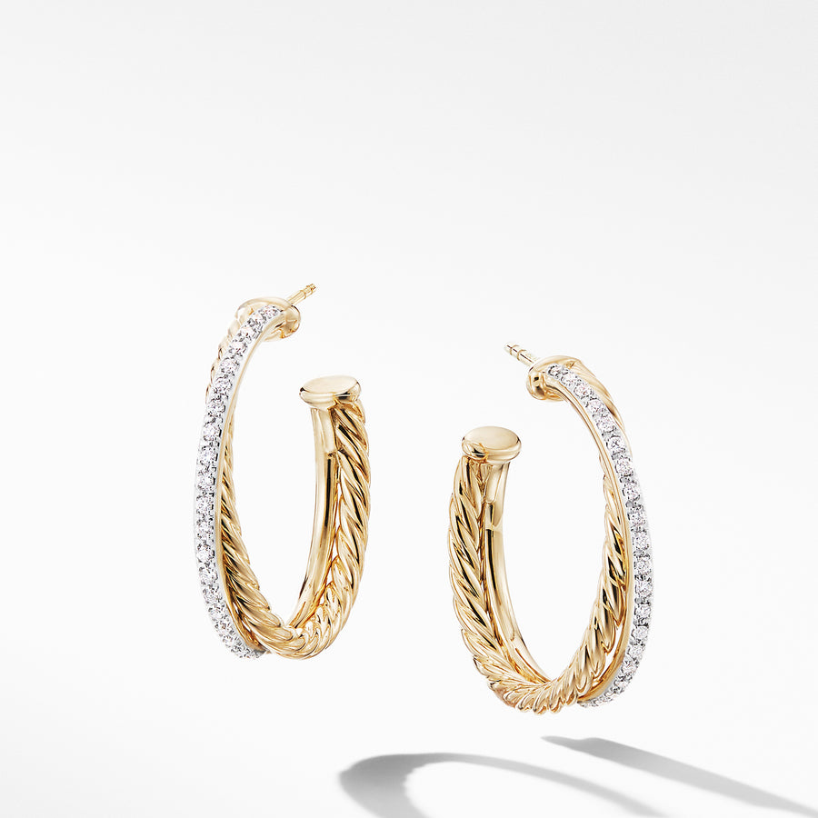 Crossover Medium Hoop Earrings in 18K Yellow Gold with Diamonds