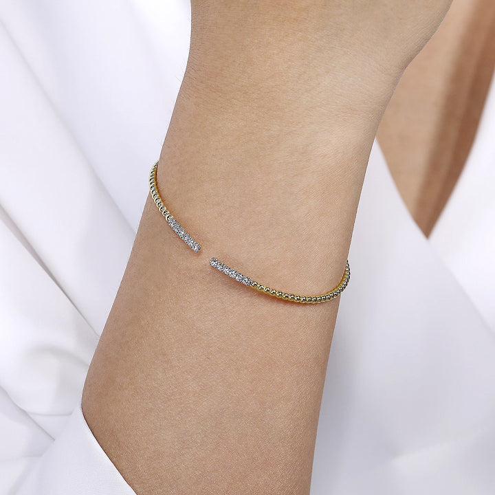 Gabriel & Co 14k Yellow Gold Bujukan Cuff Bracelet with Diamond Pave Bars- BG4218-65Y45JJ