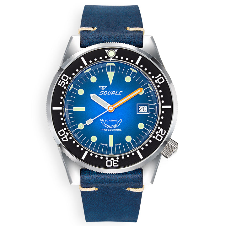 Squale 1521 Blue Ray on Blue Leather Strap - 1521PROFD.PB