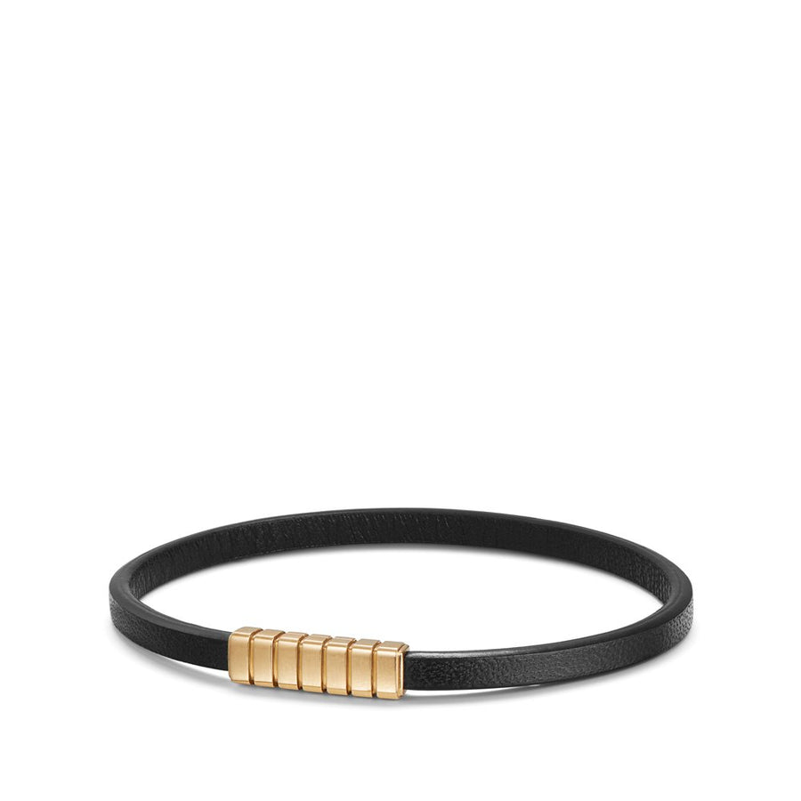 Southwest Narrow Black Leather Bracelet with 18K Gold