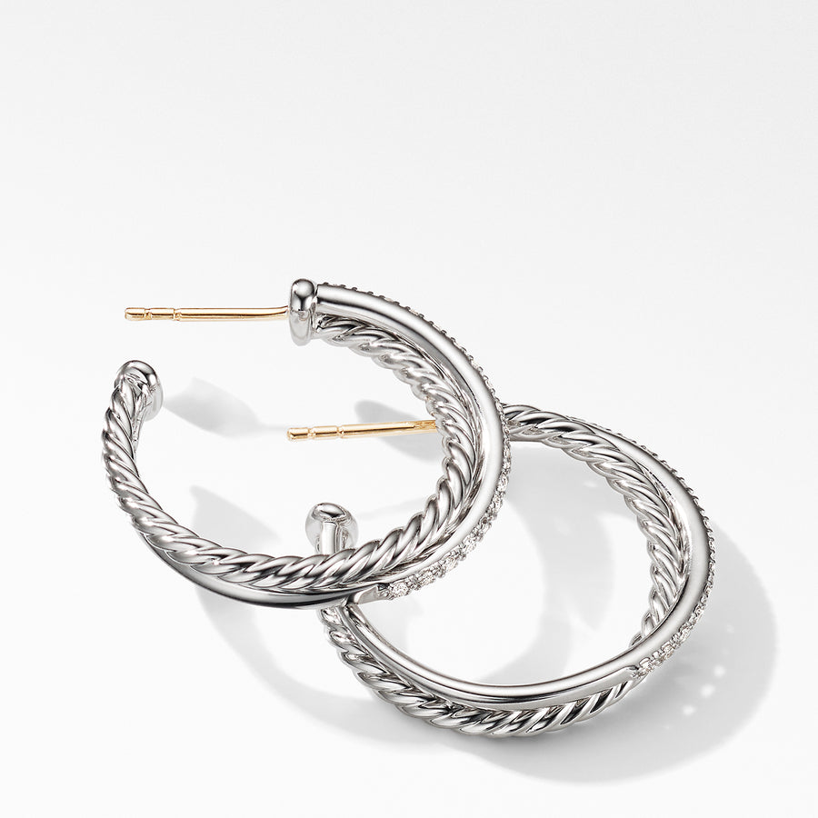 David Yurman Crossover Medium Hoop Earrings with Diamonds - E14522DSSADI