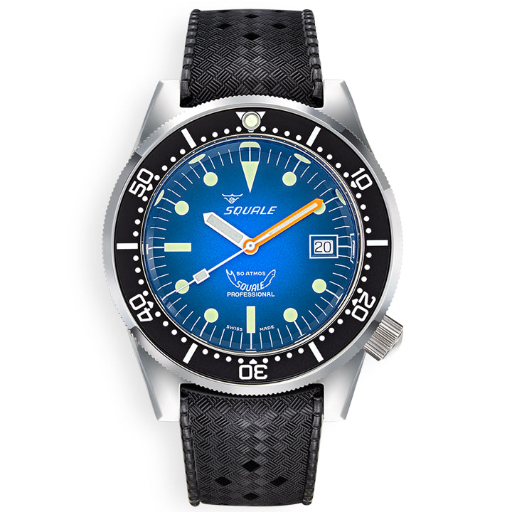 Squale 1521 Blue Ray on Black Rubber Strap - 1521PROFD.HT