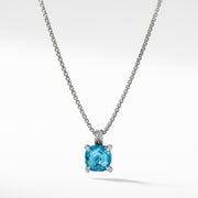 Sterling Silver ��� Faceted Blue Topaz, Pav? diamonds, 0.05 total carat weight,  ��� Baby box chian, 1.7mm wideAdjustable length, 17-18 ��� Pendant, 11mm? ��� Lobster clasp-