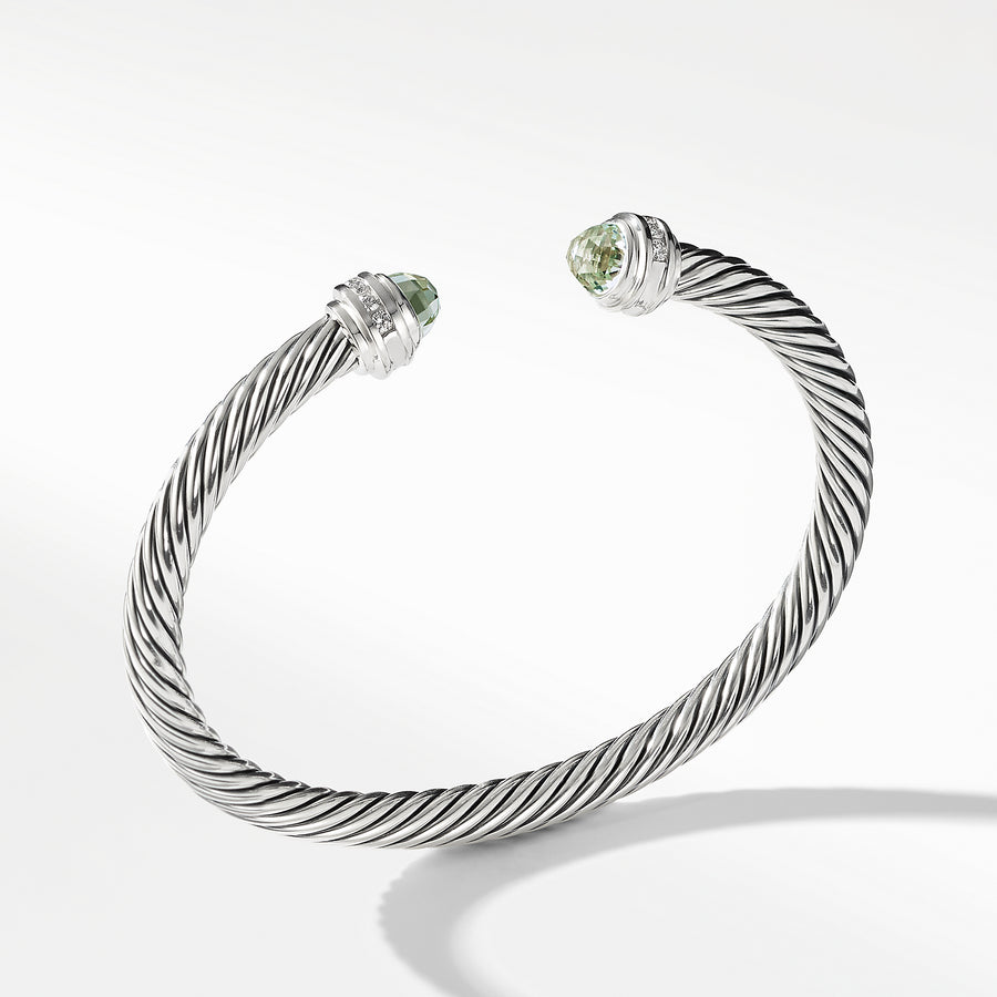 Sterling silver ��� Faceted prasiolite, Pav? diamonds, 0.18 total carat weight,  ��� Cable, 5mm wide