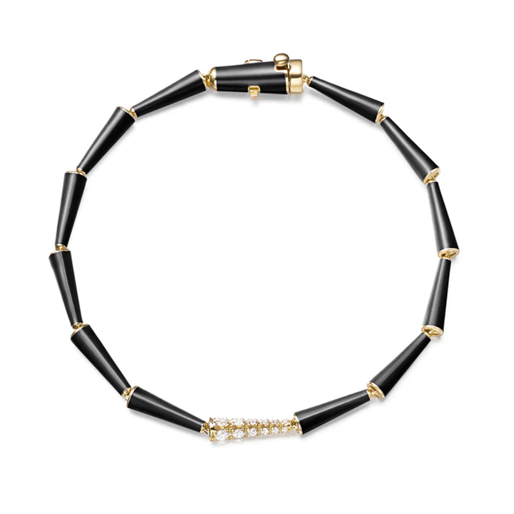 Melissa Kaye 18K Yellow Gold Black Enamel Lola Linked Bracelet