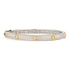 If you are looking for that cool and striking bracelet to enhance your style, this fantastic piece from Jude Francess selection of fine bracelets can be that right piece. From the Mixed Metal Collection, the Mixed Metal Lisse Simple Kite Shaped Bangle with Gold Accents features sterling silver with 18K yellow gold accents and prong set round diamonds with the signature brushed JFJ finish and sterling silver beading.