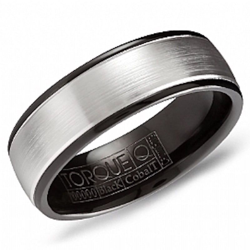 BLACK COBALT TORQUE 7MM SATIN WHT CNTR BLK EDGE BAND SIZE 10 #14818