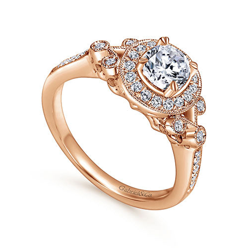 Gabriel & Co 14k Rose Gold Halo Diamond Engagement Ring - ER4156K44JJ