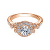 14k Rose Gold Round Halo 0.27 ct Diamond Engagement Ring with width of 9.16 mm, thickness of 5.91 mm band width of 1.82 mm and size of 6.50 from the Contemporary Collection. *Center Stone not included*