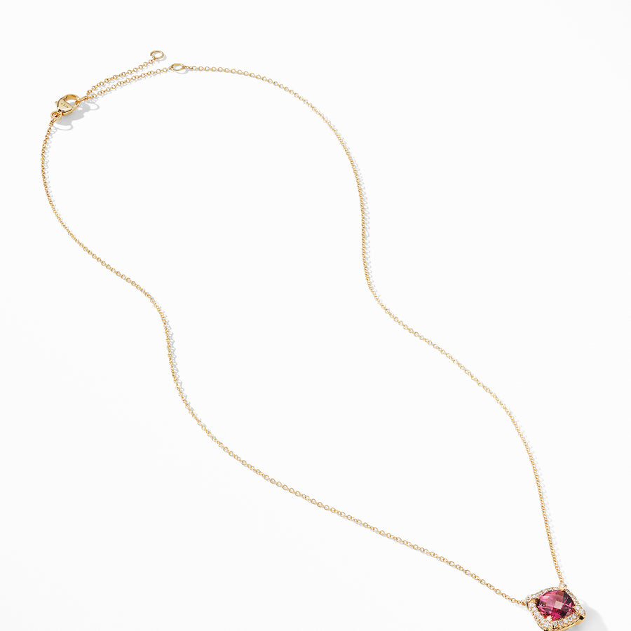 David Yurman Petite Chatelaine Pave Bezel Pendant Necklace in 18k Gold with Pink Tourmaline- N14202D88APTDI