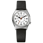 The R.R.-O, first launched in 1970, has been reimagined as part of the Legacy collection from Accutron. The uniquely faceted stainless steel railroad case design has a crown placement at 4 o'clock, features bold Arabic numerals, a bright white dial, with a 0 at the 12-hour mark to meet Canadian Railroad specs, and a red second hand for accurate monitoring, as well as a calendar feature. The black leather strap completes the classic look, for a bold design that is just as reliable as it is stylis