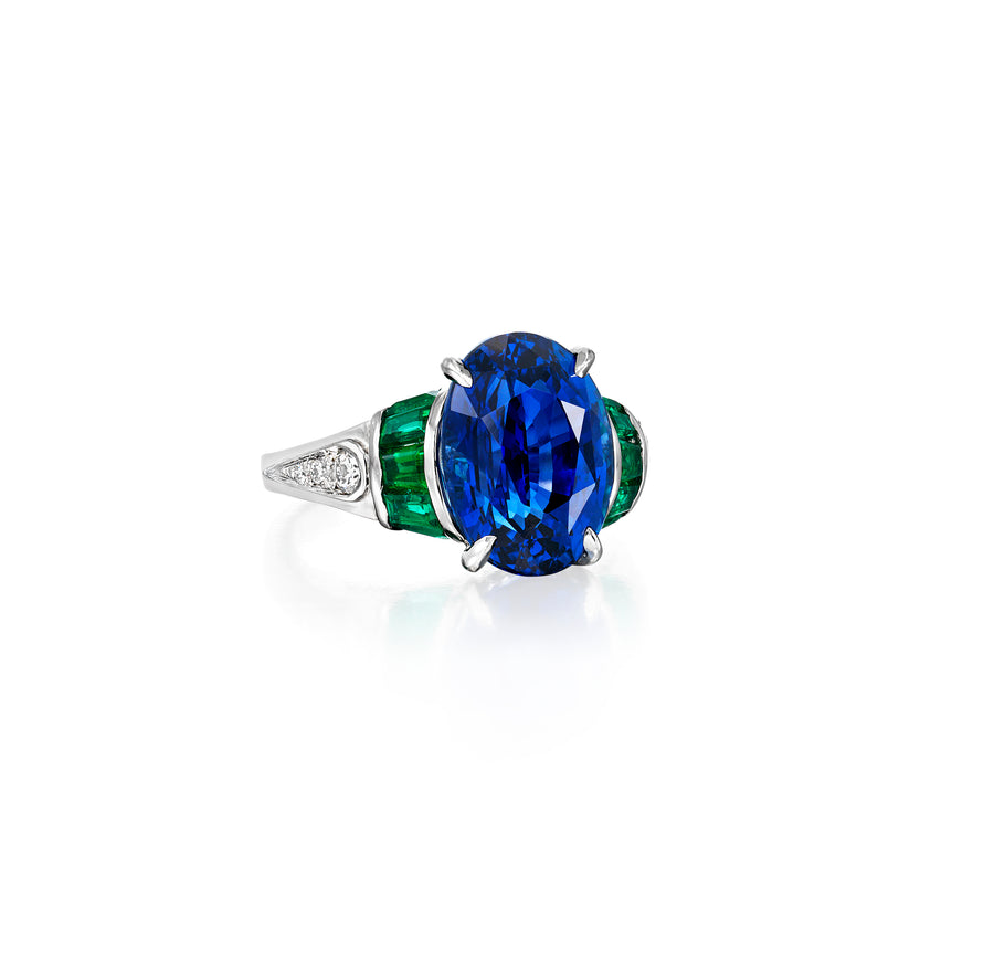 Oscar Heyman Platinum Emerald & Sapphire Diamond Ring- 302148