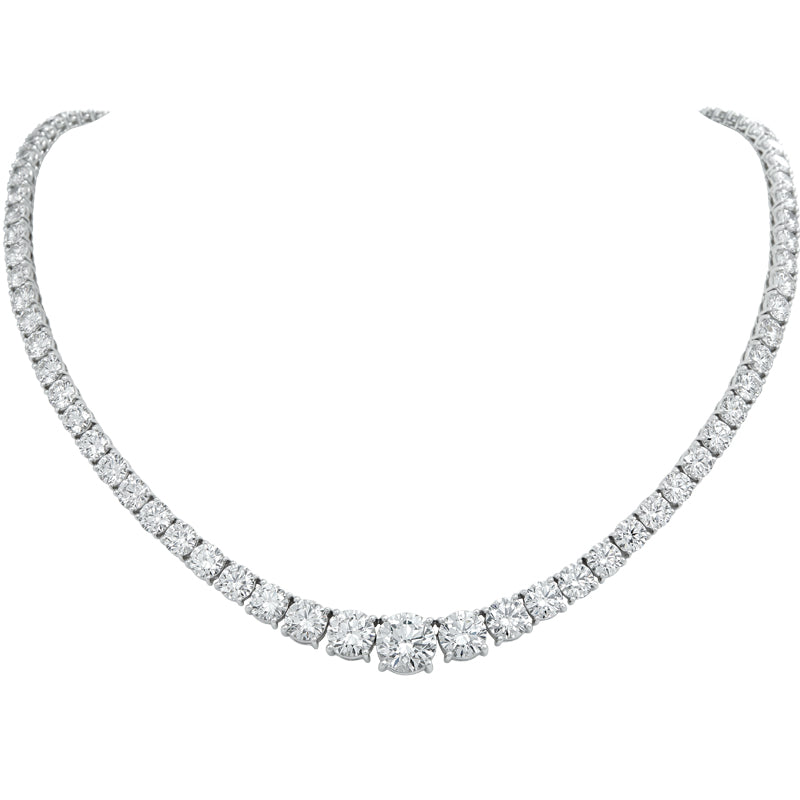 Platinum 34.31ctw Graduated Diamond Riviera Necklace-124796
